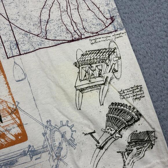 Vintage Y2K Leonardo Da Vinci Vitruvian Man All Over Print Graphic T-Shirt L NWT - Picture 4 of 10
